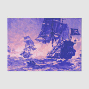 PIRATE SHIP BATTLE IN blue purple Tissue Paper
