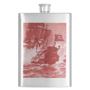 PIRATE SHIP BATTLE IN purple Hip Flask