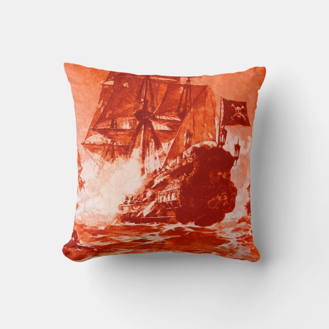 PIRATE SHIP BATTLE IN RED Light Switch Cover Throw Pillow (Front)