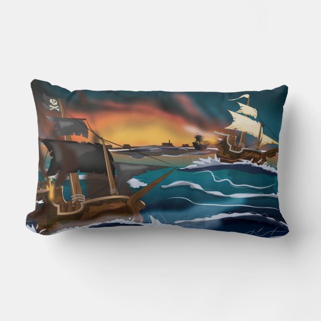Pirate Ship Battle! Lumbar Pillow (Front)