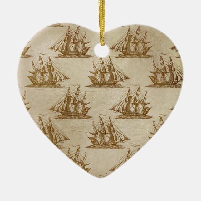 Pirate Ship Beige Colour Old Style Nautical Ceramic Ornament (Front)