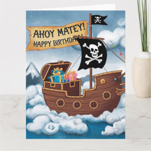 Pirate Ship Birthday Card - Ahoy Matey!