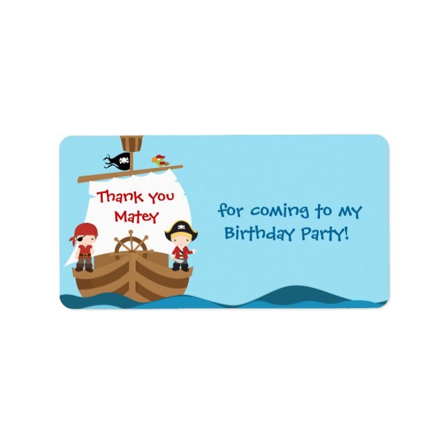 Pirate Ship Birthday Favour Tag Label (Front)
