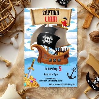 Pirate Ship Birthday Invitation pour enfants