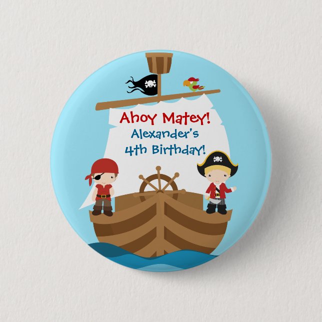 Pirate Ship Birthday Party Button (Front)