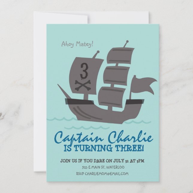 Pirate Ship Birthday Party Invite (Front)