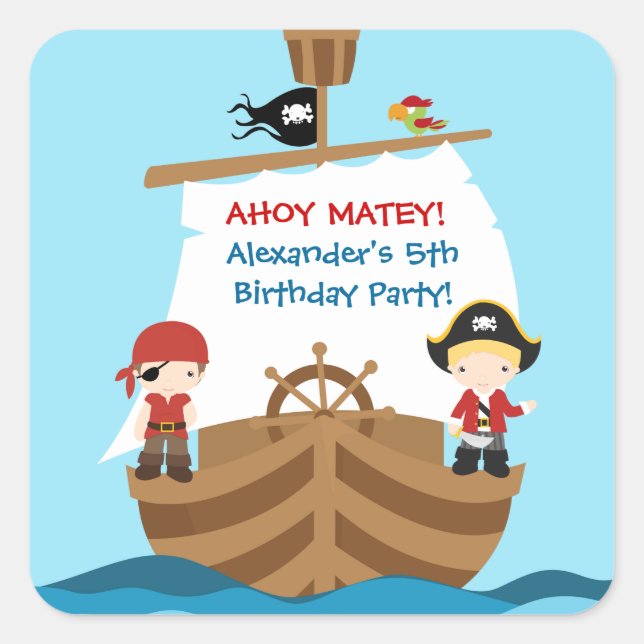 Pirate Ship Birthday Party Sticker (Front)