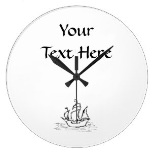 Pirate Ship. Black and White. Large Clock