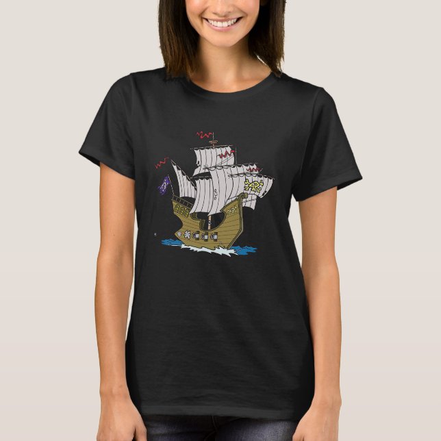 Pirate Ship Broadside Attack Firing Cannon Cannonb T-Shirt (Front)