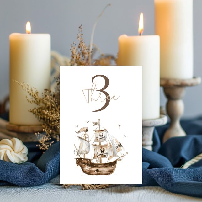 Pirate Ship Brown Nautical Theme Birthday Table Number (Creator Uploaded)