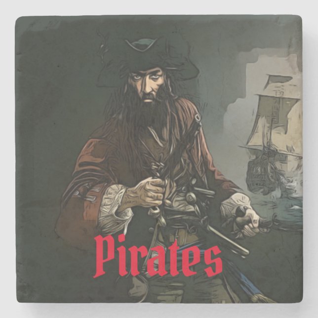 Pirate Ship Captain stone coaster (Front)