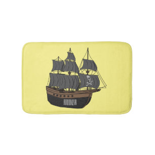 Pirate ship cartoon illustration bath mat