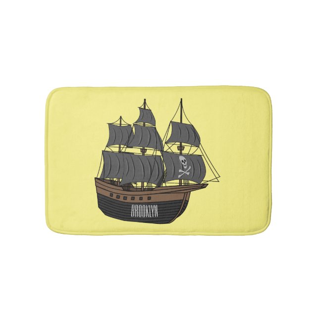 Pirate ship cartoon illustration  bath mat (Front)