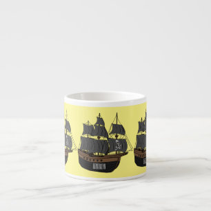 Pirate ship cartoon illustration espresso cup