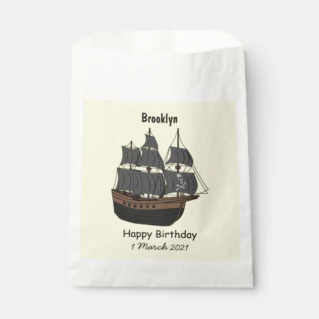 Pirate ship cartoon illustration favour bag (Front)