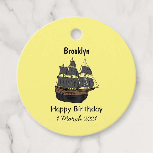 Pirate ship cartoon illustration favour tags (Front)