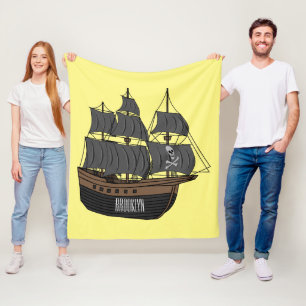 Pirate ship cartoon illustration  fleece blanket