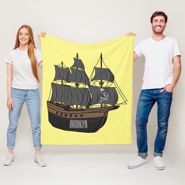 Pirate ship cartoon illustration  fleece blanket (In Situ)