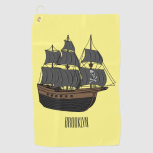 Pirate ship cartoon illustration golf towel