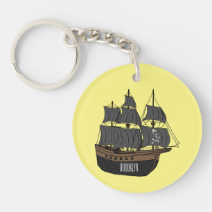 Pirate ship cartoon illustration  keychain