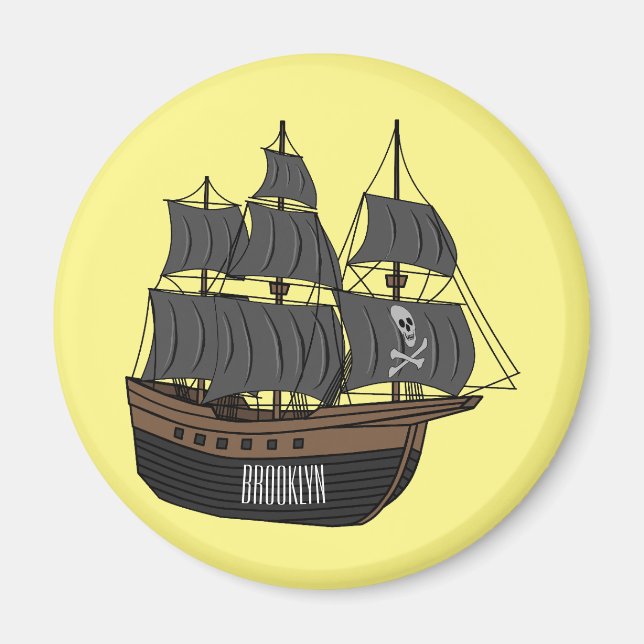 Pirate ship cartoon illustration  magnet (Front)