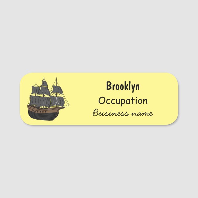 Pirate ship cartoon illustration name tag (Front)