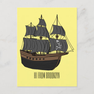 Pirate ship cartoon illustration postcard