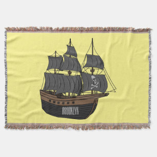 Pirate ship cartoon illustration  throw blanket