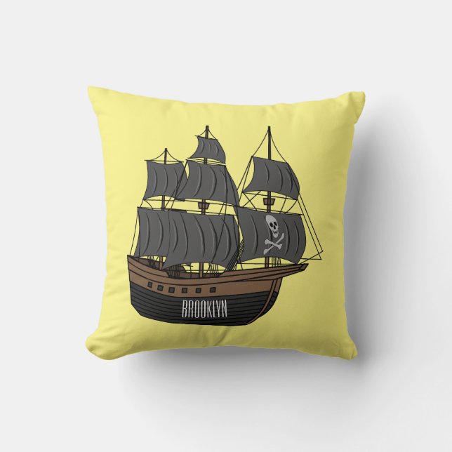 Pirate ship cartoon illustration  throw pillow (Front)