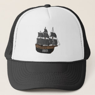 Pirate ship cartoon illustration  trucker hat