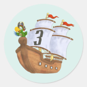 Pirate Ship Children's Birthday With Age Classic Round Sticker