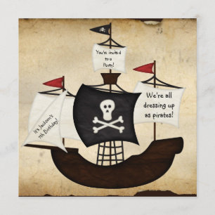 Pirate ship costume theme party map invitations