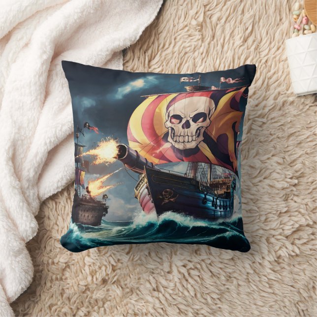 Pirate Ship Engages in Naval Battle With Cannons Throw Pillow (Blanket)