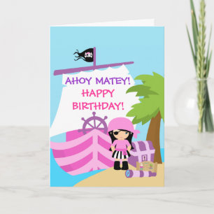 Pirate Ship Girl Birthday greeting card