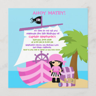 Pirate Ship Girl Birthday Party Invitation
