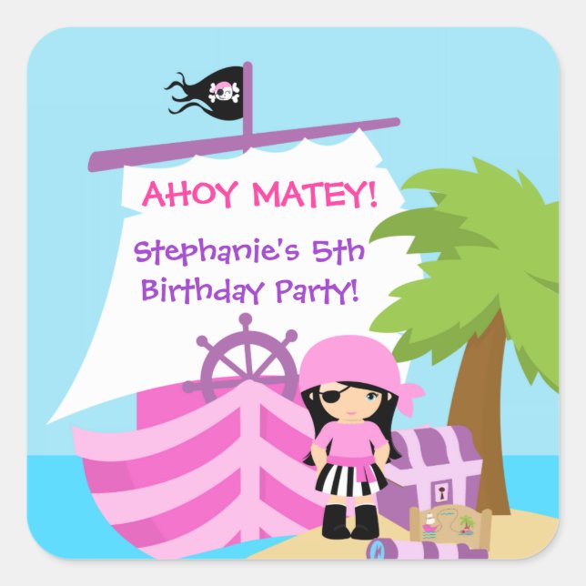 Pirate Ship Girl Birthday Party Sticker (Front)