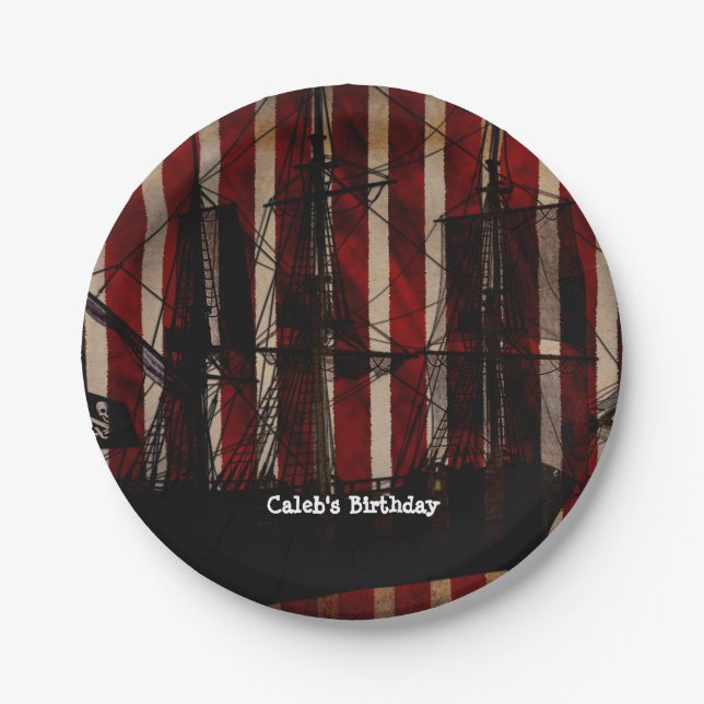 Pirate Ship Grunge Birthday Party Plates (Front)