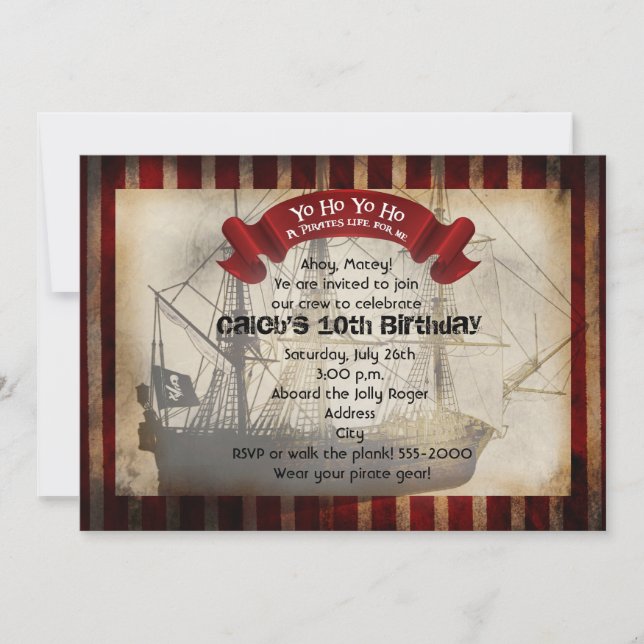 Pirate Ship Grungy Grunge Party Invitation (Front)