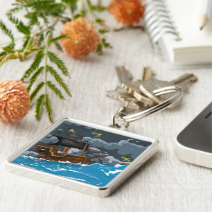 Pirate Ship in Storm Keychain