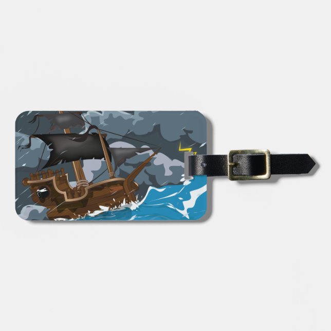 Pirate Ship in Storm Luggage Tag (Front Horizontal)