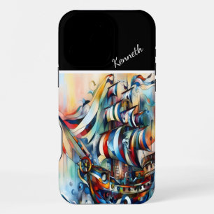 Pirate Ship In Stormy Sea iPhone 16 Pro Max Case