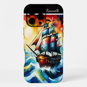 Pirate Ship In Stormy Seas iPhone 16 Pro Max Case