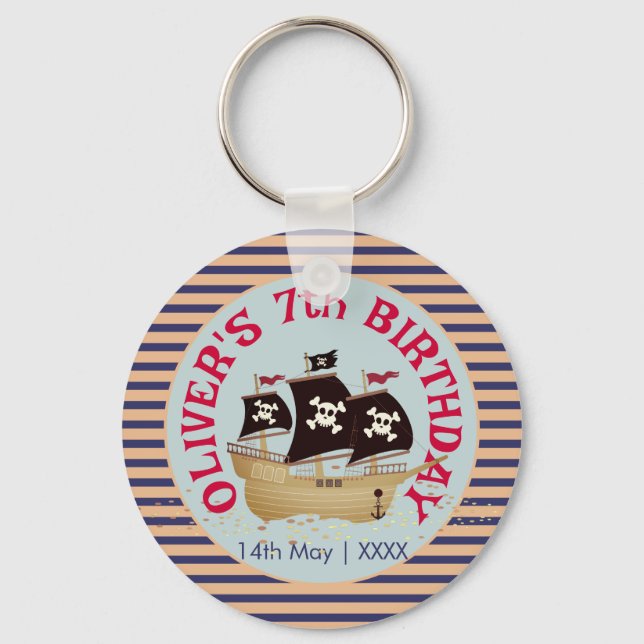 Pirate Ship Kids Birthday Party Keychain (Front)