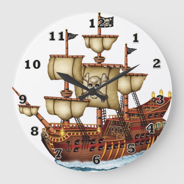 Pirate Ship Large Wall Clock (Front)