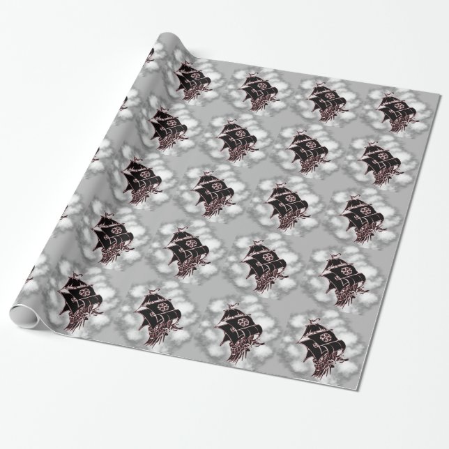 Pirate Ship Nautical Wrapping Paper (Unrolled)
