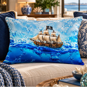 Pirate Ship Ocean Illusion Accent Pillow 16x12