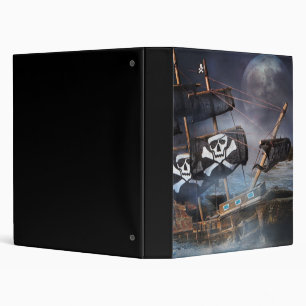 Pirate Ship on Sea Rocks with Full Moon 28" x 20" Binder