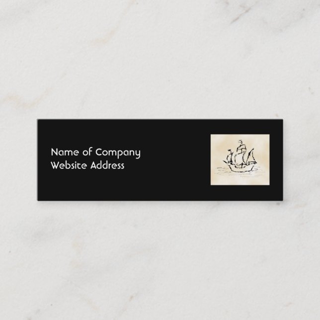 Pirate Ship. Parchment Pattern Background. Mini Business Card (Front)