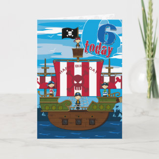 Pirate Ship Scene 6th Birthday Card