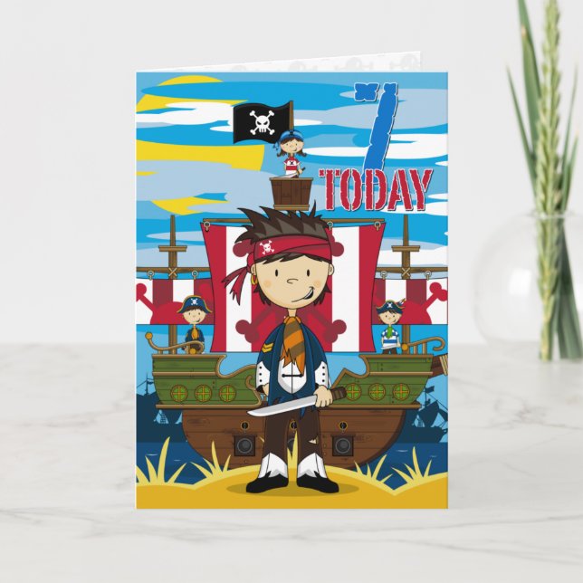 Pirate Ship Scene 7th Birthday Card (Front)